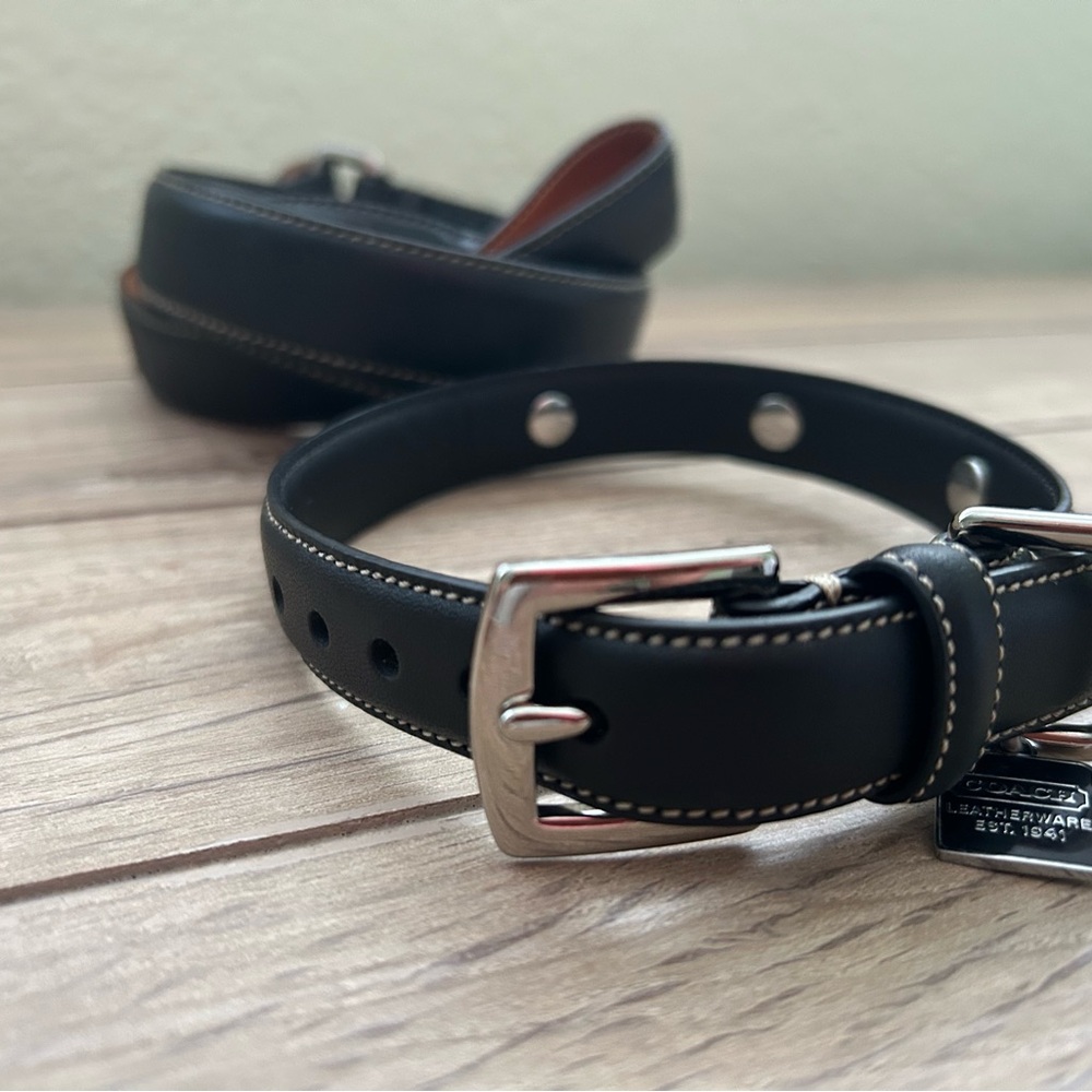 Coach Black and Brown Leather leash and collar .